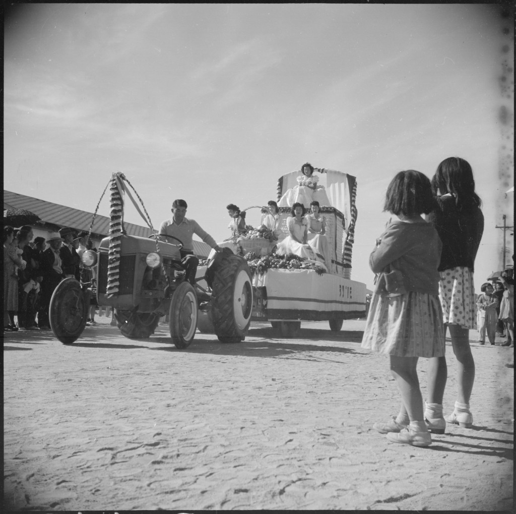 Original WRA caption: Gila River Relocation Center, Rivers, Arizona. One of the floats in the Thanksgiving day Harvest Festival Parade.