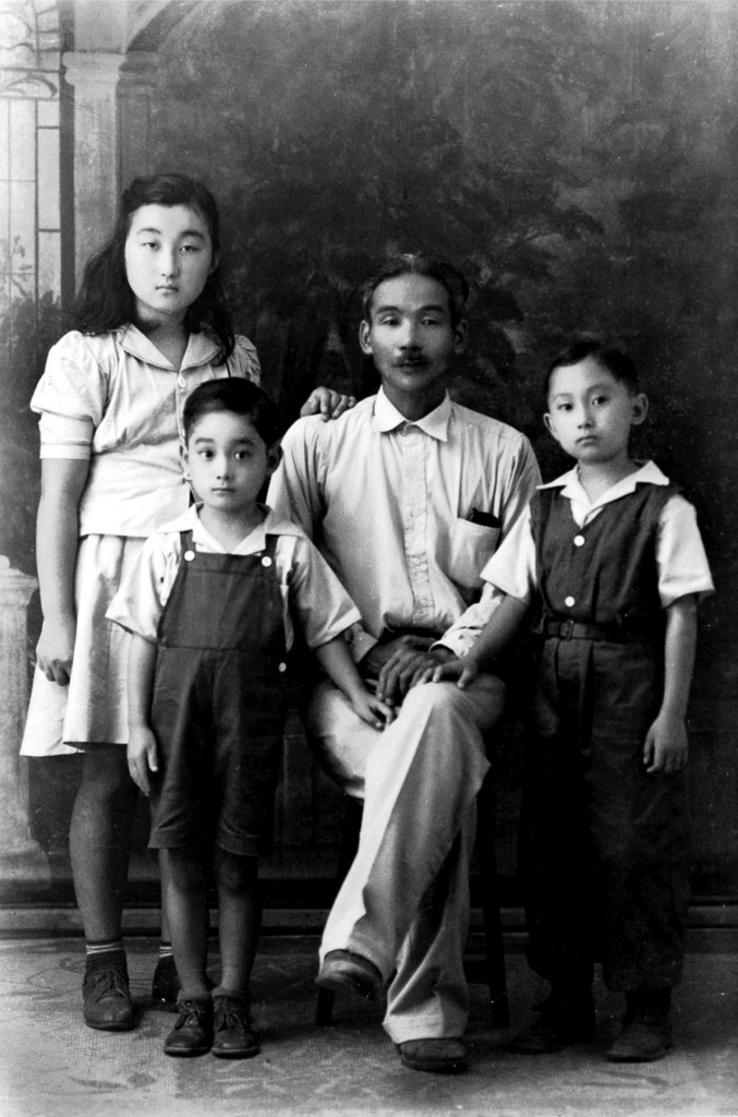 Fidelia, Yoshio, and Francisco Takaki with their adoptive father, Eiji Matuda, in Chiapas, ca. 1944. Dr. Matuda was a renowned scientist and educator, who founded a school for indigenous students in Escuintla, Chiapas. He was also a professor at the National University of Mexico and assisted Octavio Paz in the translation of Matsuo Basho's haikus. Courtesy of Fidelia Takaki de Noriega.