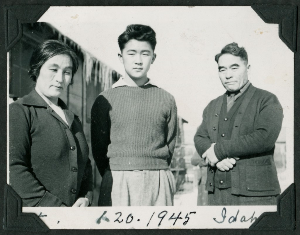 Kurasuke and Kome Ikeda at the Minidoka concentration camp in Hunt ID, with their youngest son Kay.