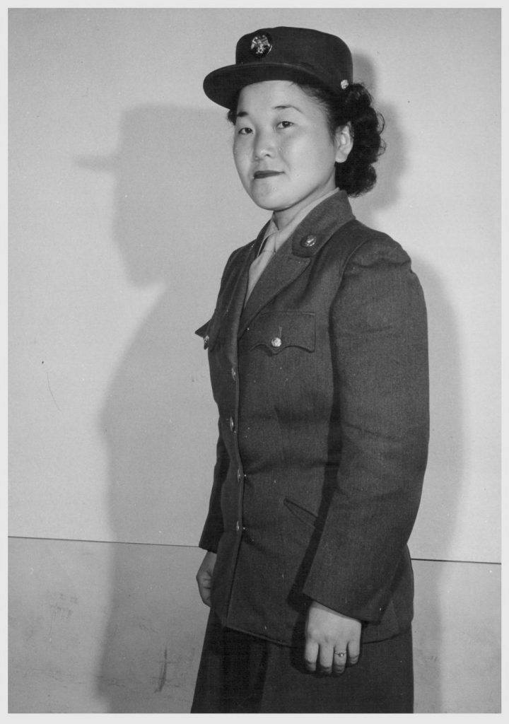Private Shizuko Shinagawa of the Women's Army Corps in uniform