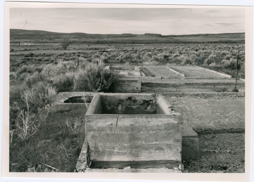 The remains of a concrete soaking tub at the former Tule Lake site.