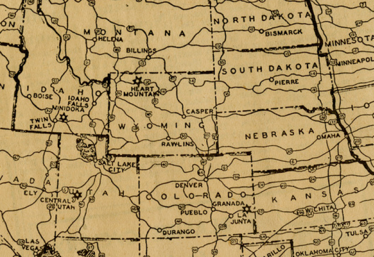 Map of the central United States from Idaho to Kansas.