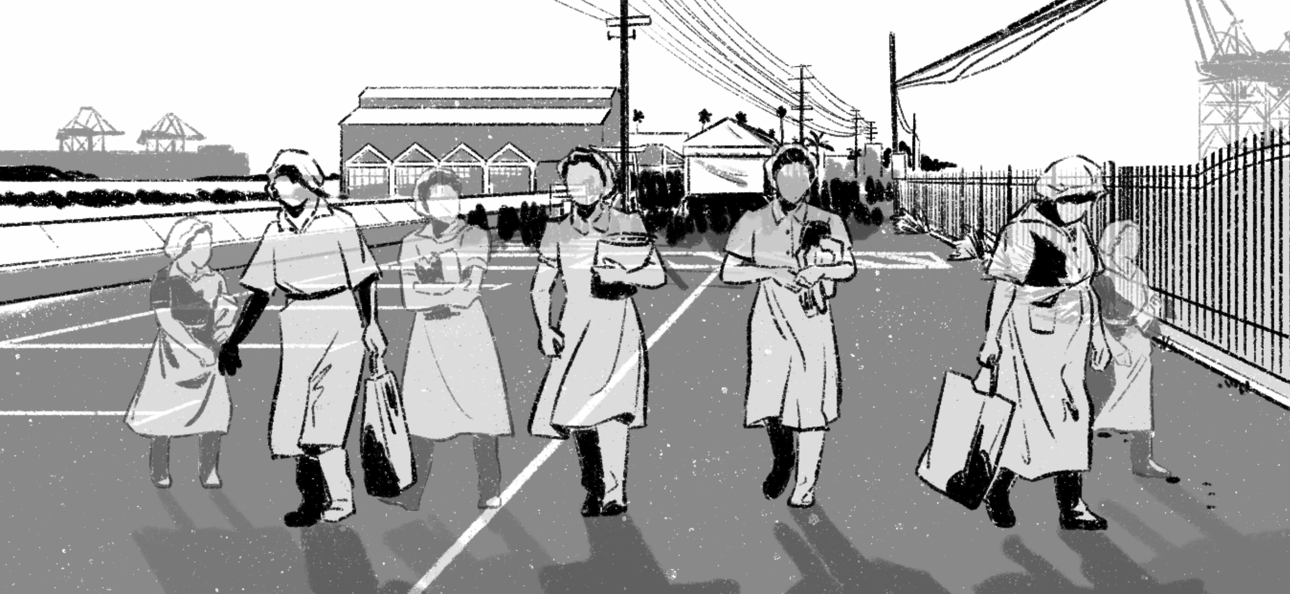 Women walking on Terminal Island. Image by Molly Murakami