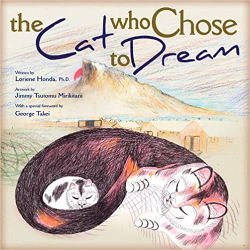 Book cover of The Cat Who Chose to Dream, with an illustration of two cats sleeping with a concentration camp in the background.