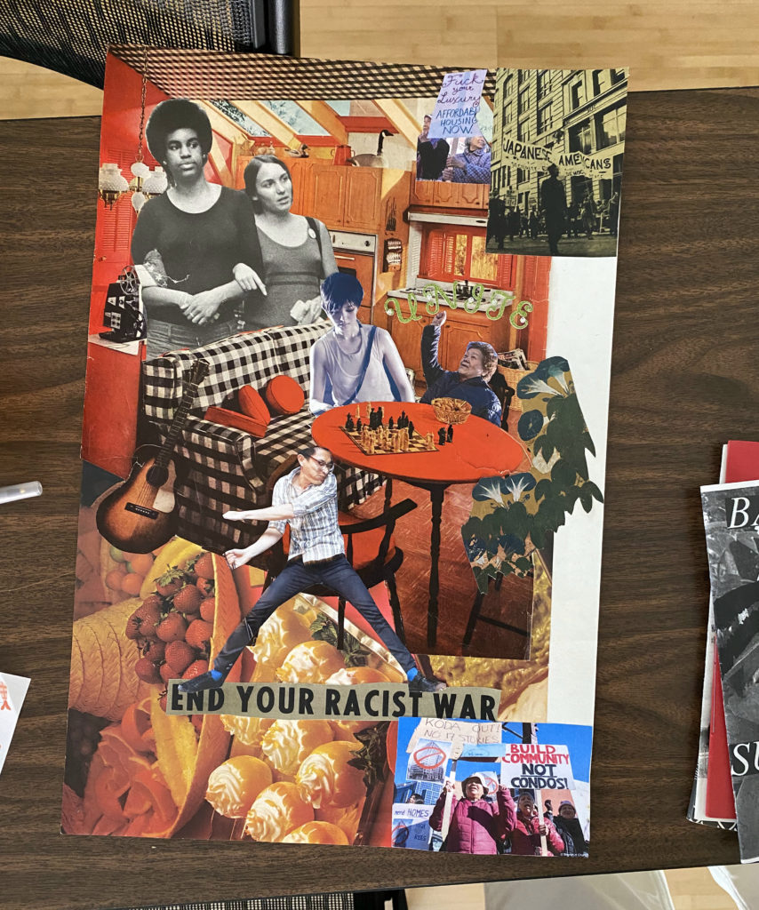 A collage of historic and contemporary photos and magazine clippings created by a student.