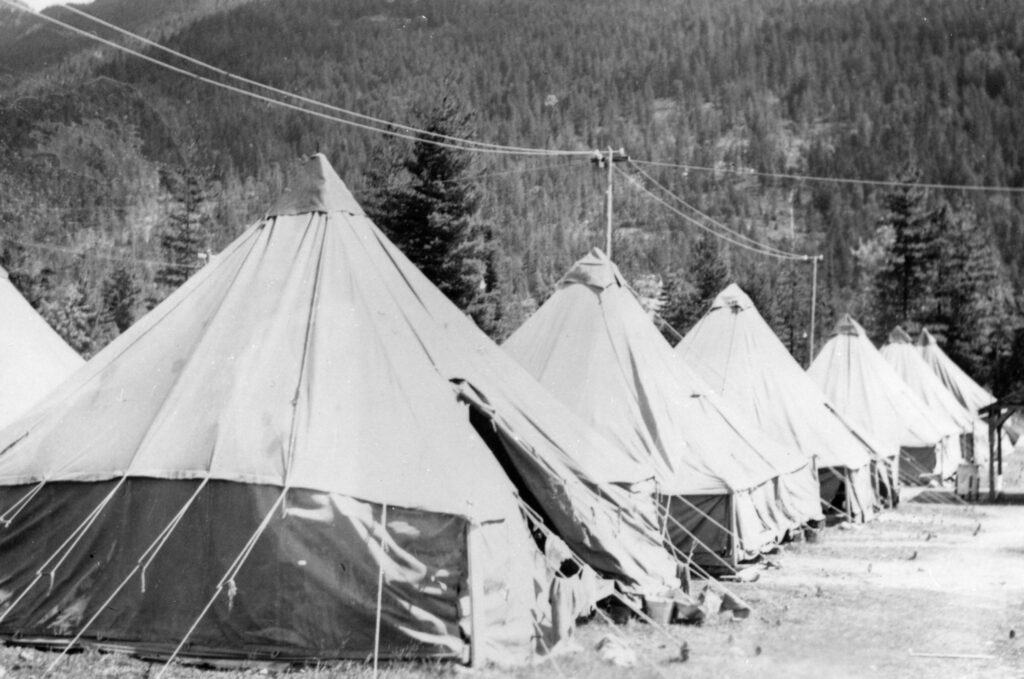 A line of tents at the Slocal internment camp circa 1942