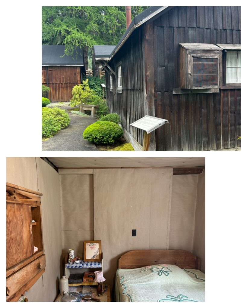 Two contemporary photos of barracks and artifacts from the New Denver internment camp at the Nikkei Internment Memorial Centre.