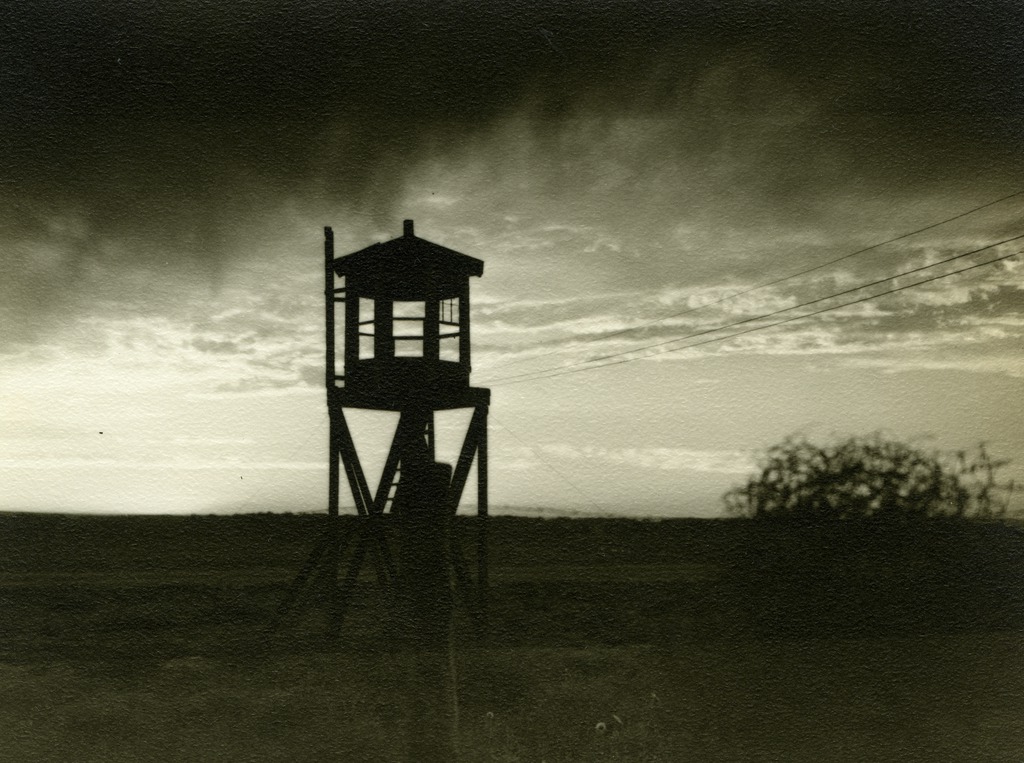 An empty guard tower at Amache concentration camp.