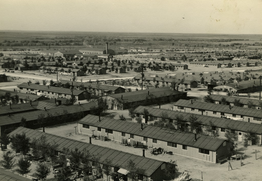 Aerial view of barracks at the Amache concentration camp.