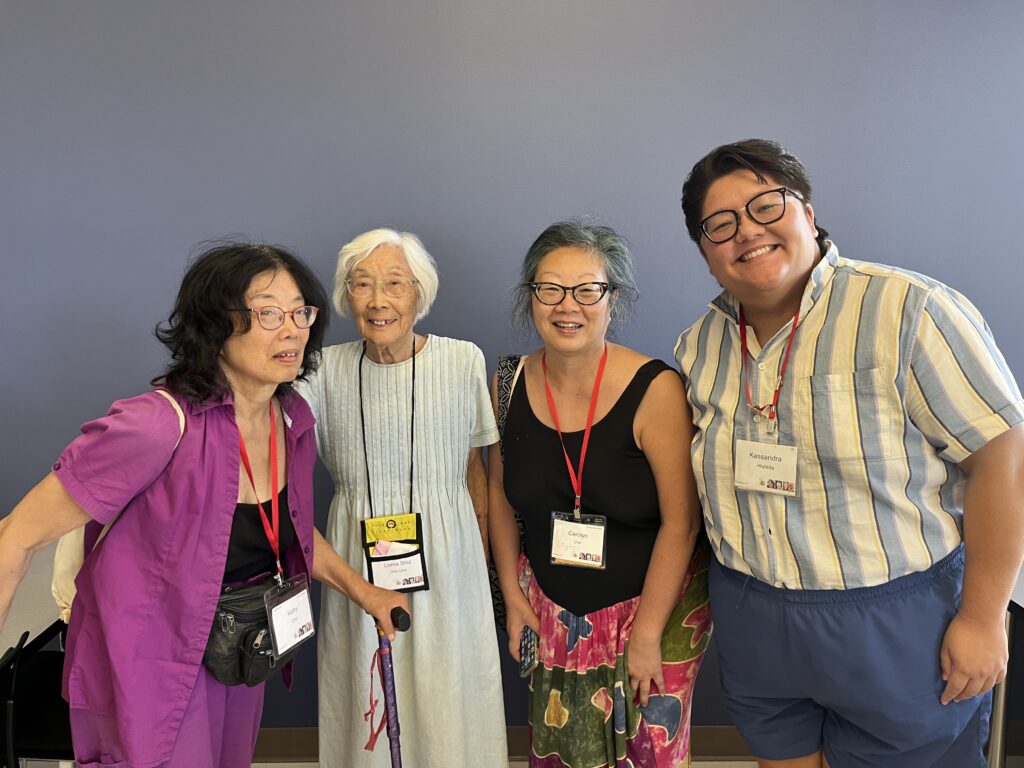 Kassandra Hishida with three members of the Uno family at the Tule Lake Pilgrimage.