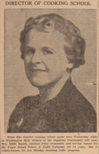 News clipping with a photo of Edith Rauch, director of the Courier Cooking School.