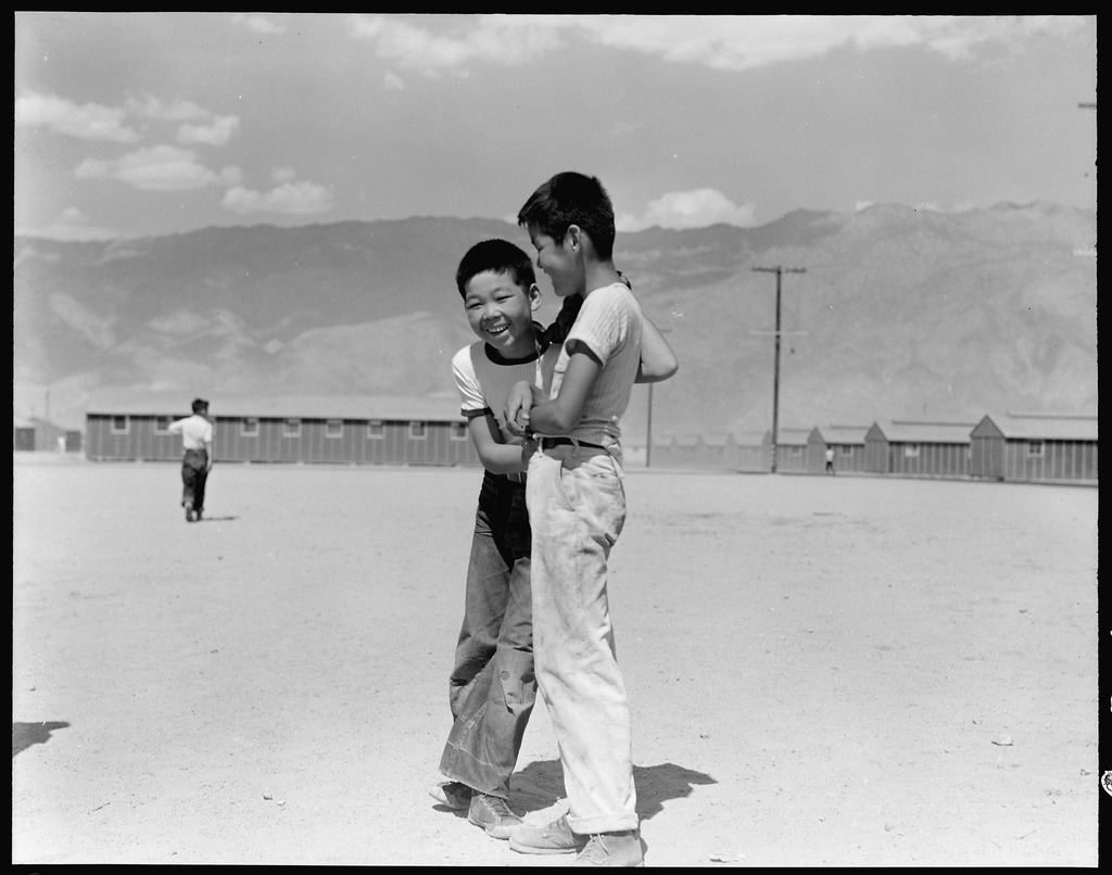 Young Japanese Americans playing in Manzanar.