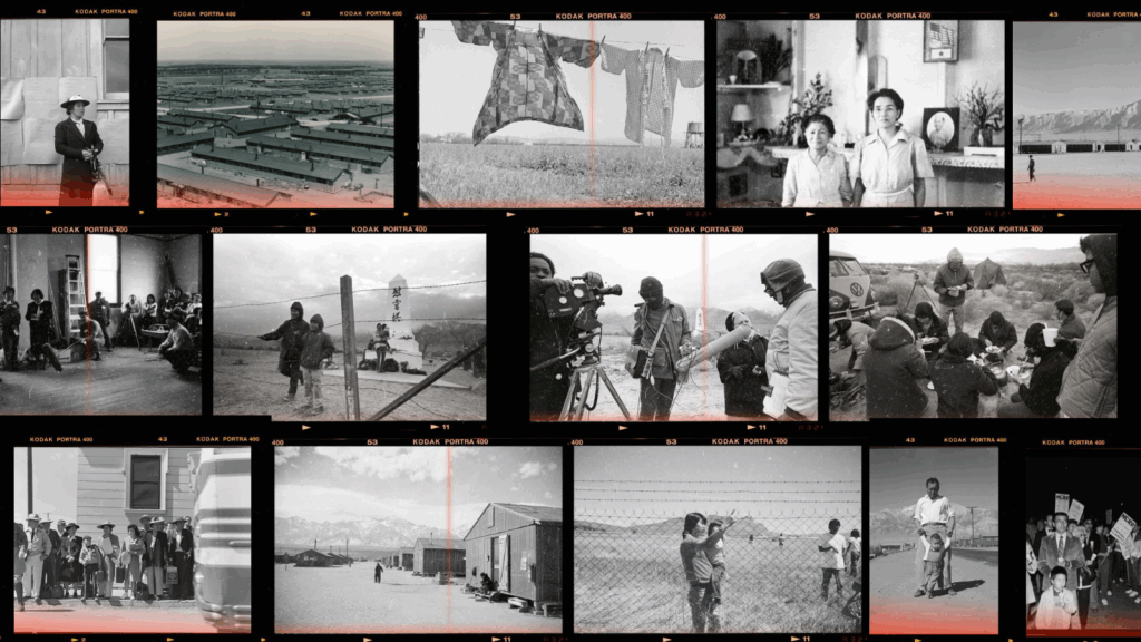 Film negatives with images of Japanese American incarceration and efforts to memorialize that history.