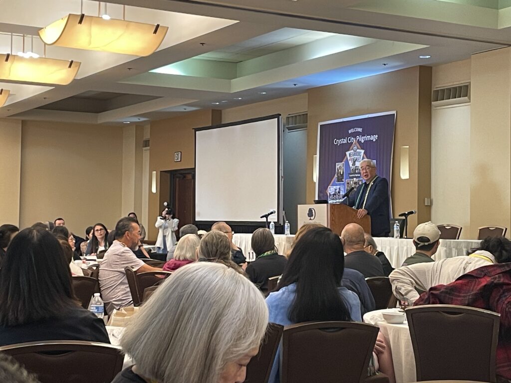 Bexar County Judge Peter Sakai speaking in front of crowd