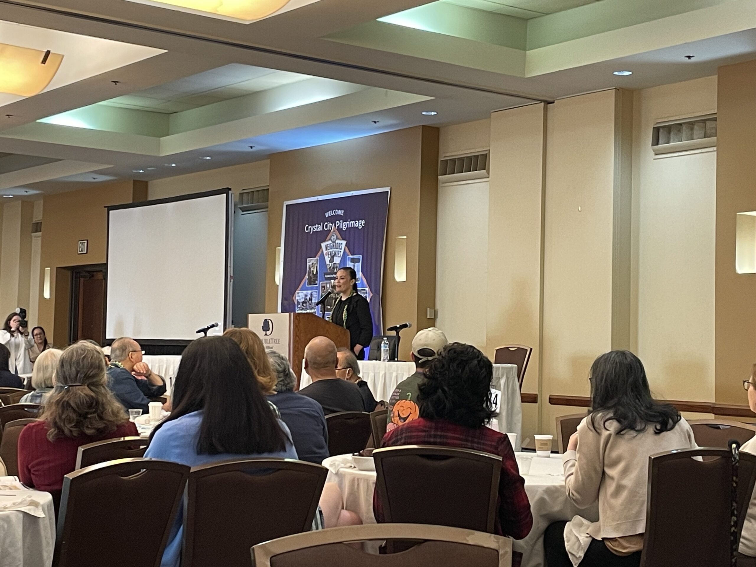 San Antonio Mayor Gina Ortiz Jones speaking in front of crowd