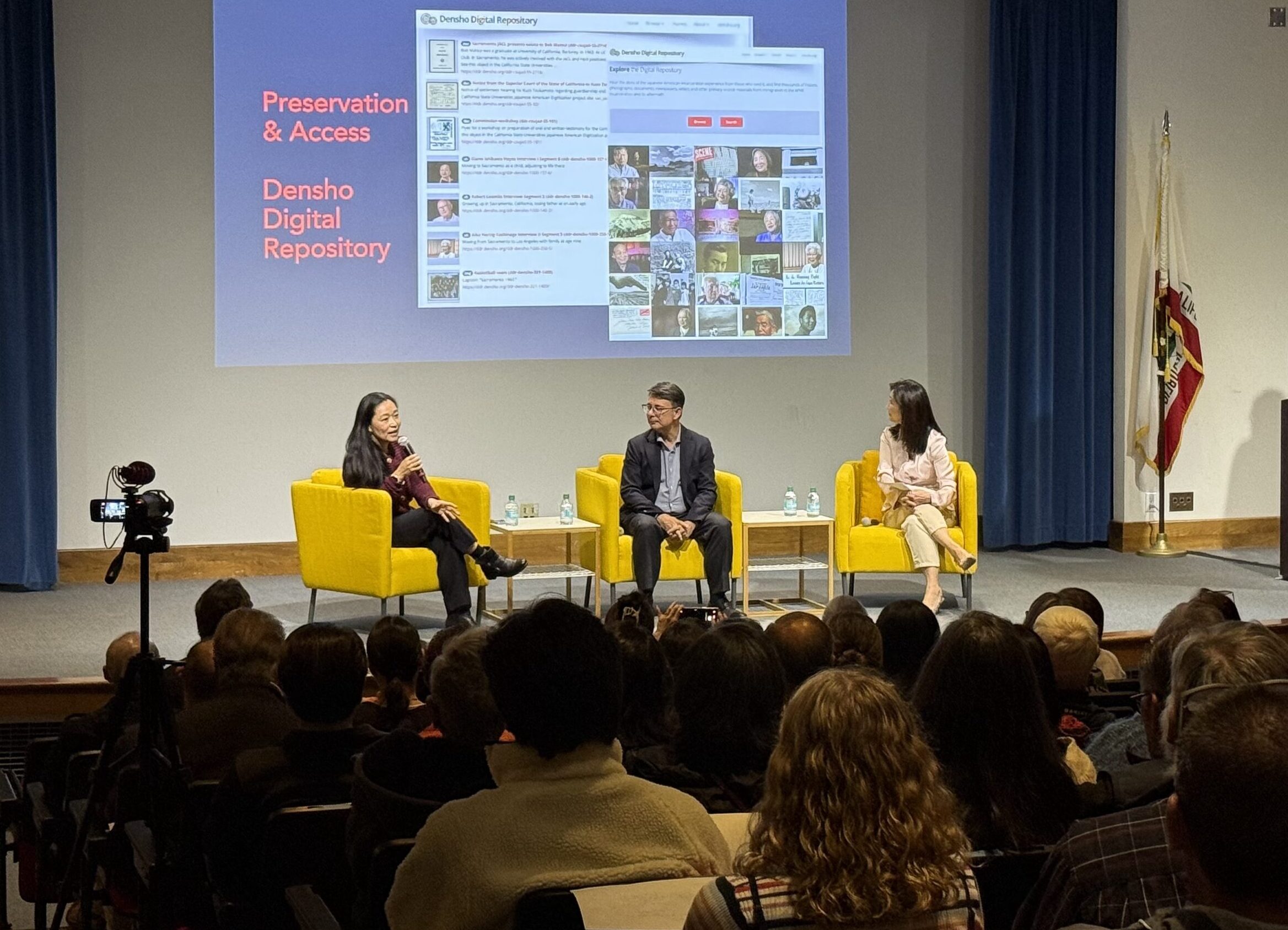 Densho Executive Director Naomi Ostwald Kawamura (left) with Duncan Ryuken Williams (middle) and Sharon Ito (right) at the Northern California Time of Remembrance event. February 14, 2026, at the California Museum in Sacramento, California.