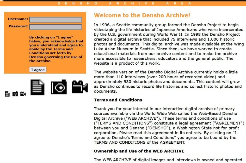 Densho Archive home page, Internet Archive Wayback Machine, September 15, 2002
