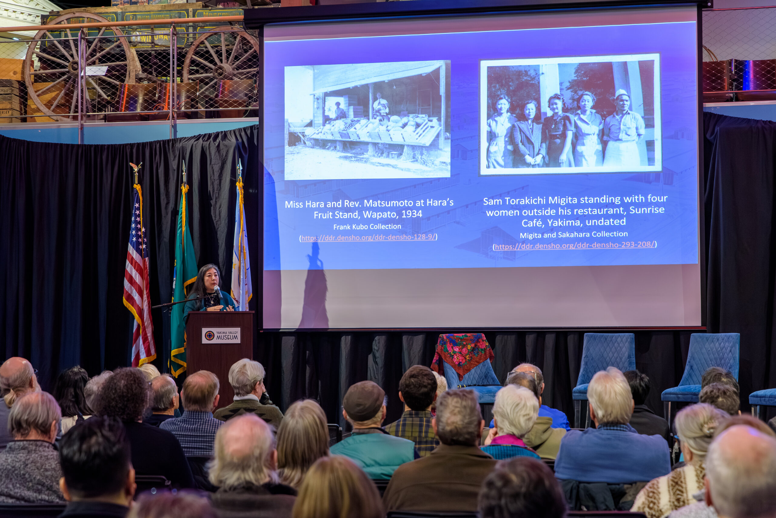 Caitlin Oiye Coon speaking at the Yakima Valley Museum’s Day of Remembrance event, sponsored by the Blaine and Preciosa Tamaki Foundation Day. February 19, 2026.