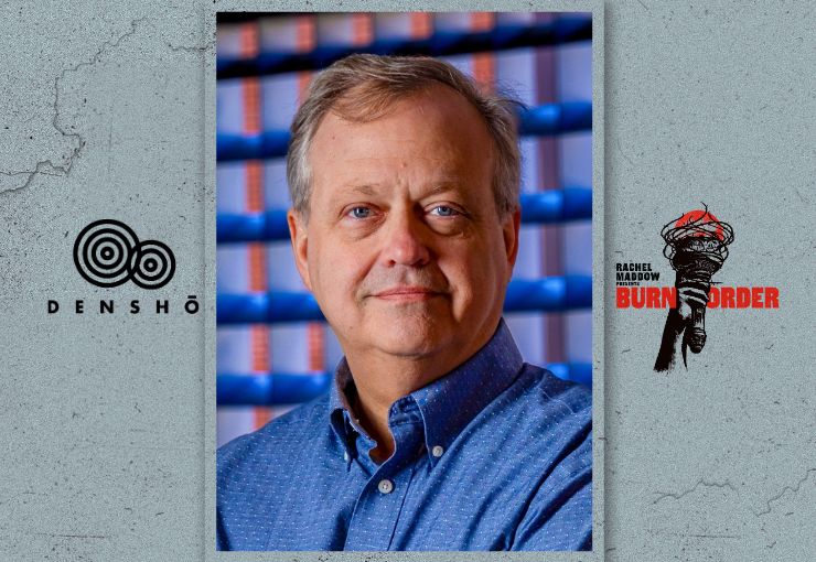 Eric Muller next to Densho and Burn Order logo