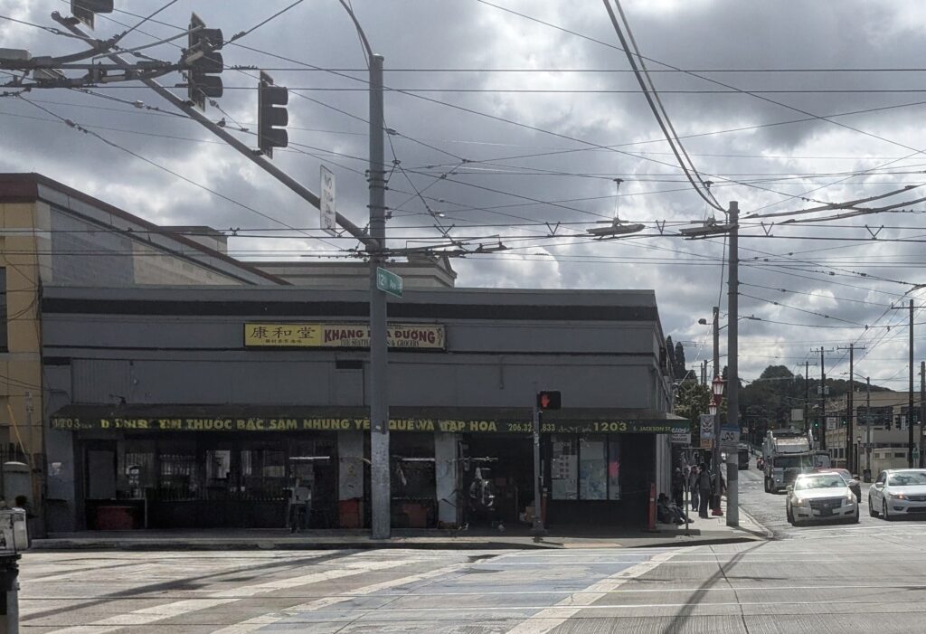 Exterior of building on a street corner in Seattle